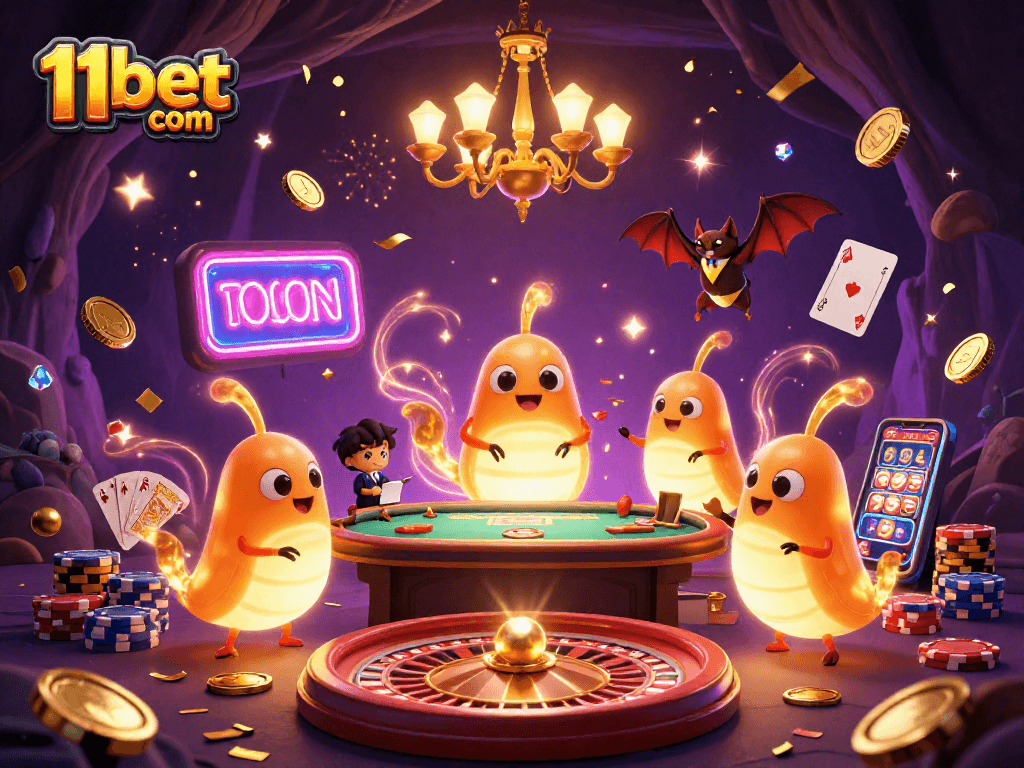 Experience exciting gameplay at 11bet com, illuminated by glowworms in a vibrant casino scene.
