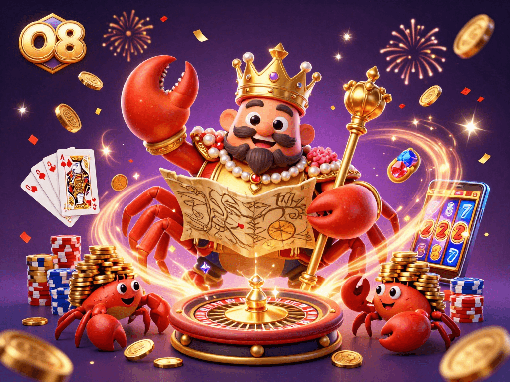 Experience the thrilling O8 casino atmosphere with glowing treasures and dynamic gaming elements.
