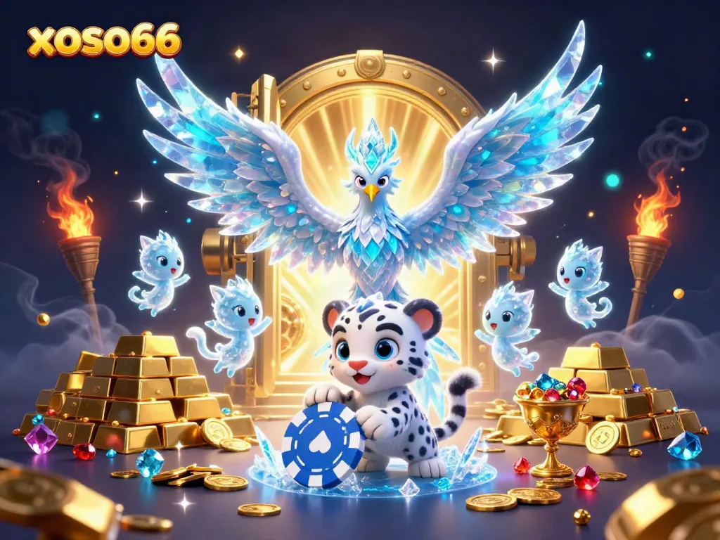 Play in the vibrant and magical world of xoso66's online casino with a captivating ice phoenix scene.