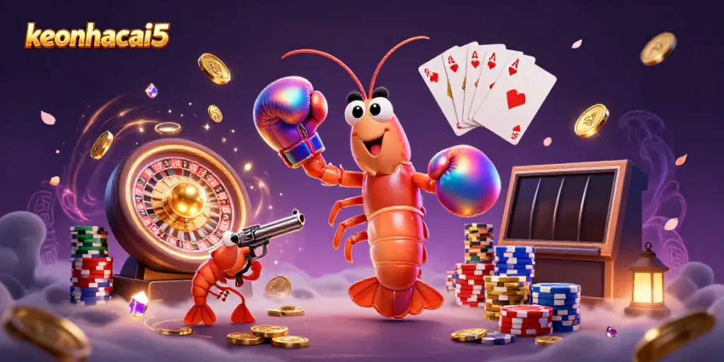 Engage with keonhacai5 as cartoon ocean creatures celebrate a vibrant, action-packed casino scene.