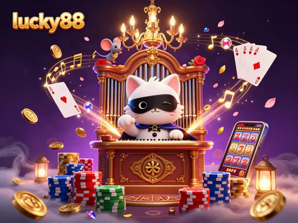 Spin to win with lucky88 in a vibrant casino scene filled with golden coins and colorful game elements.