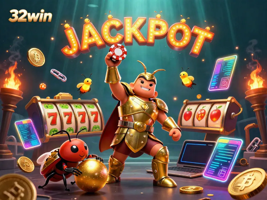 Experience the excitement of 32win with a winning jackpot featured in an ultra-detailed 3D scene.