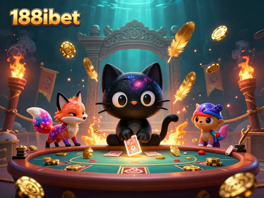 Engage in thrilling gameplay at 188ibet with a cosmic casino scene featuring a black hole cat and colorful nebula fox.