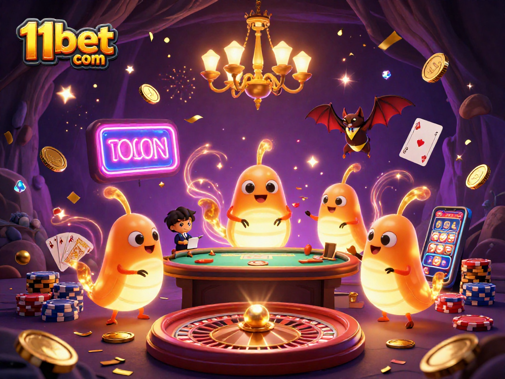 Experience exciting gameplay at 11bet com, illuminated by glowworms in a vibrant casino scene.