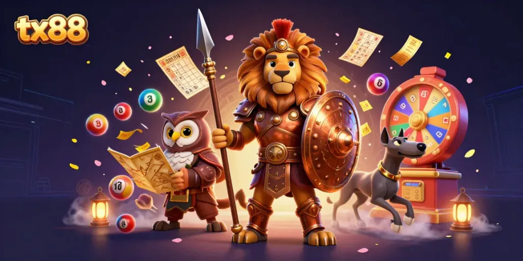 Engage with tx88's thrilling gaming experience featuring dynamic characters and vibrant casino elements.