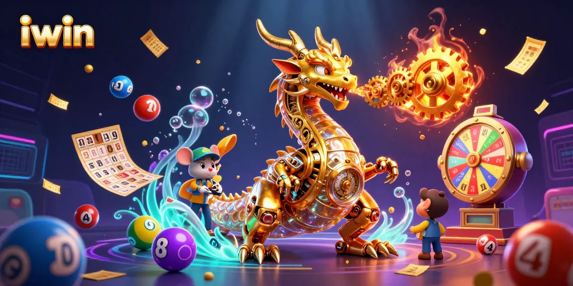 Win with iwin using vibrant lottery and gaming elements in an engaging 3D scene.