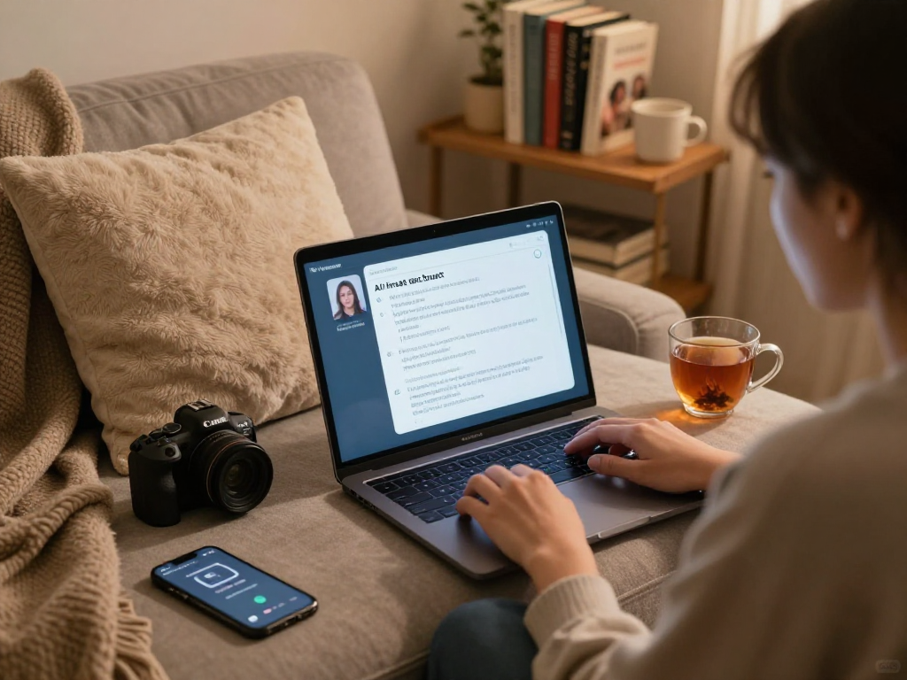 Engaging ai sex chat scene in cozy atmosphere, reflecting personal digital interaction.