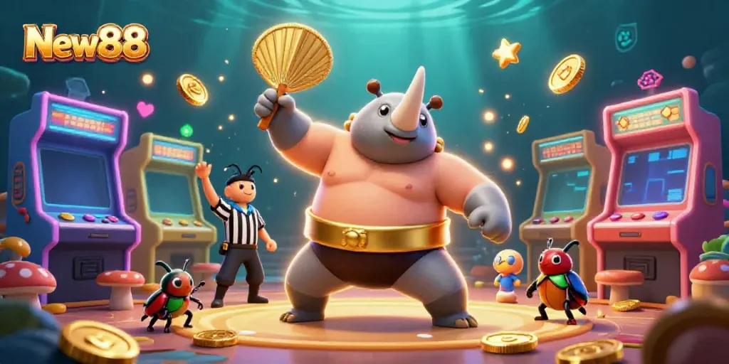 Experience immersive gaming at New88 with vibrant 3D characters and dynamic casino elements.