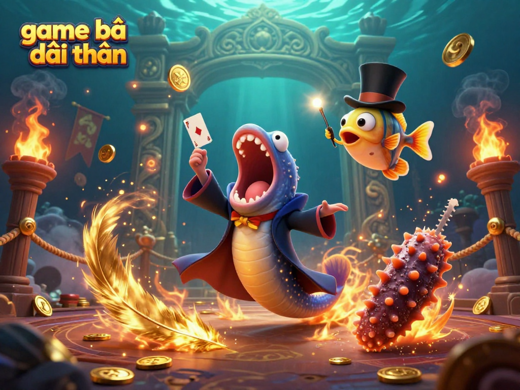 Discover winning strategies with game bài đổi thưởng through an underwater casino-themed illustration featuring creative characters.