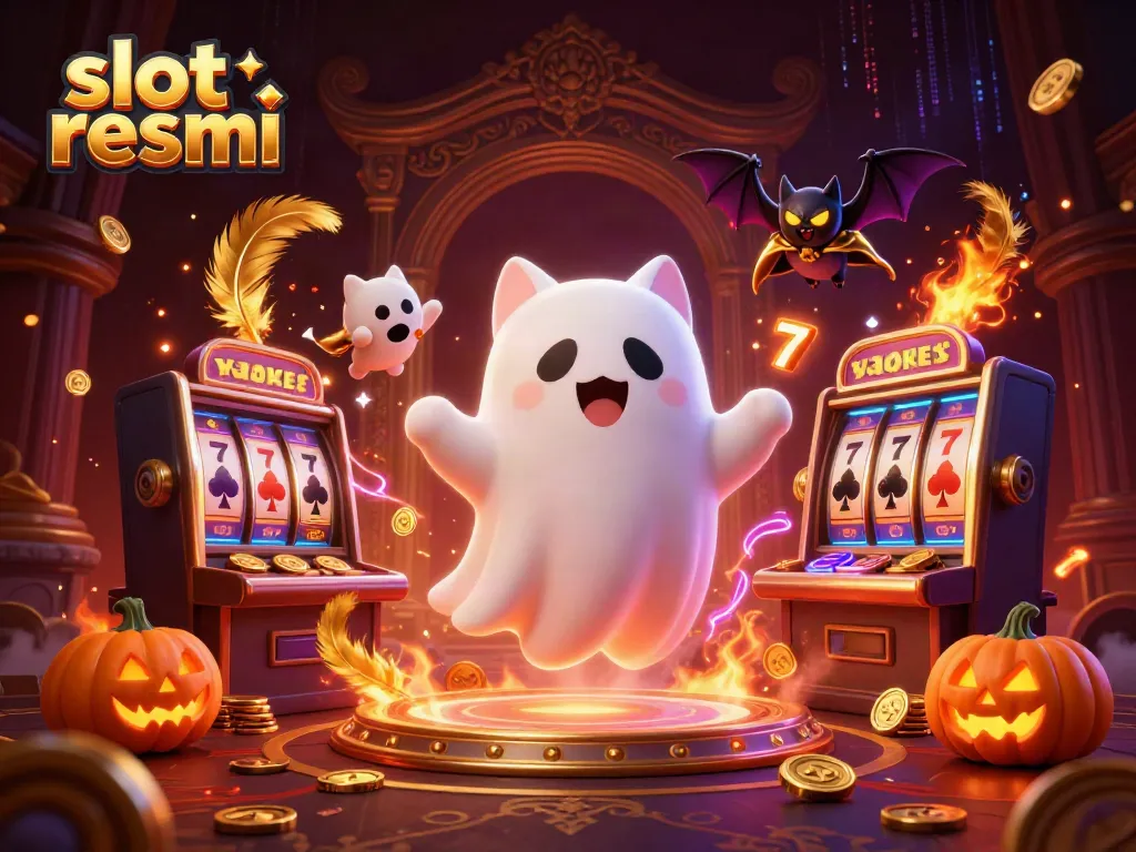 Engage with slot resmi in this dynamic 3D casino scene featuring a ghost cat and vampire bat.