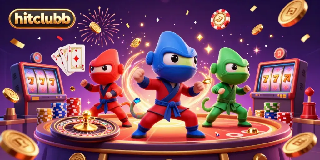 Experience the thrill of hitclubb with ninja chameleons and dynamic gaming elements in this vibrant casino scene.