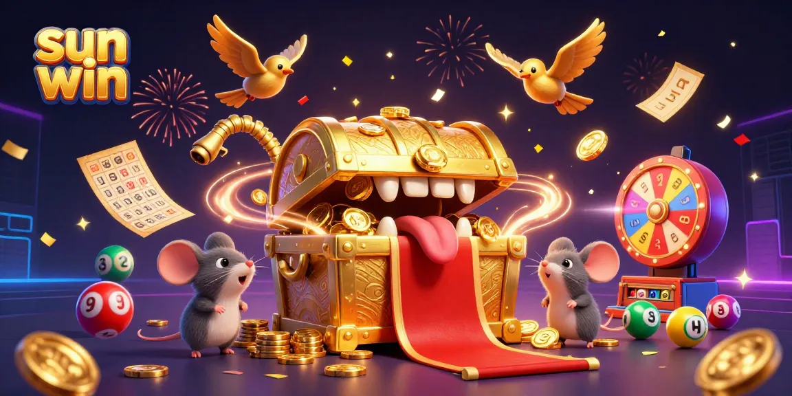 Engage with sun win's dynamic lottery scene featuring colorful balls, confetti, and immersive visuals.