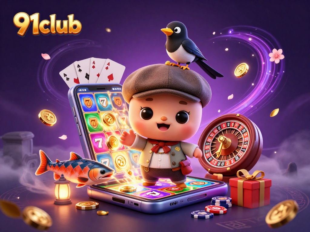 Engage with 91club's vibrant colors and gaming excitement in this lively casino-themed illustration.
