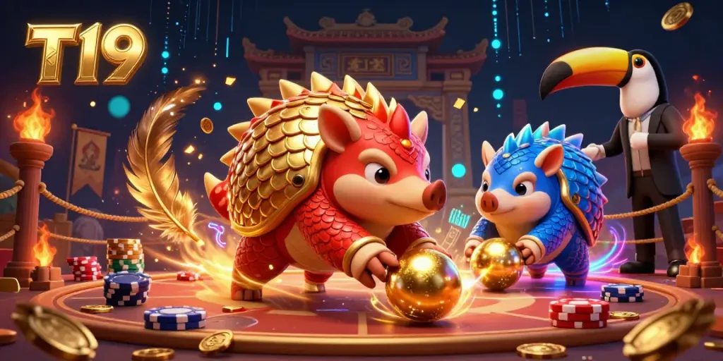 Experience the thrill of T19 with rival pangolins in action, rolling golden balls through poker chips.
