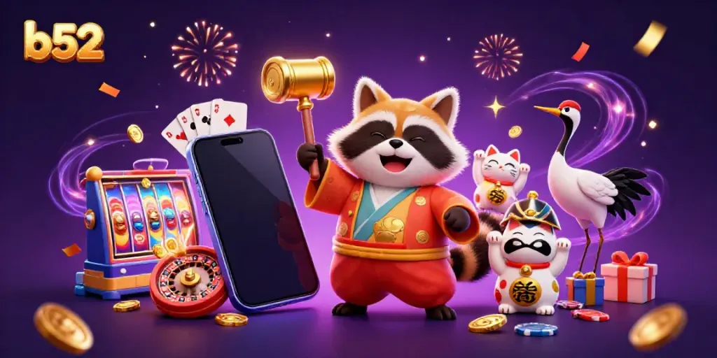 Players enjoy the exciting B52 casino experience with its vibrant slot games and lucky characters.