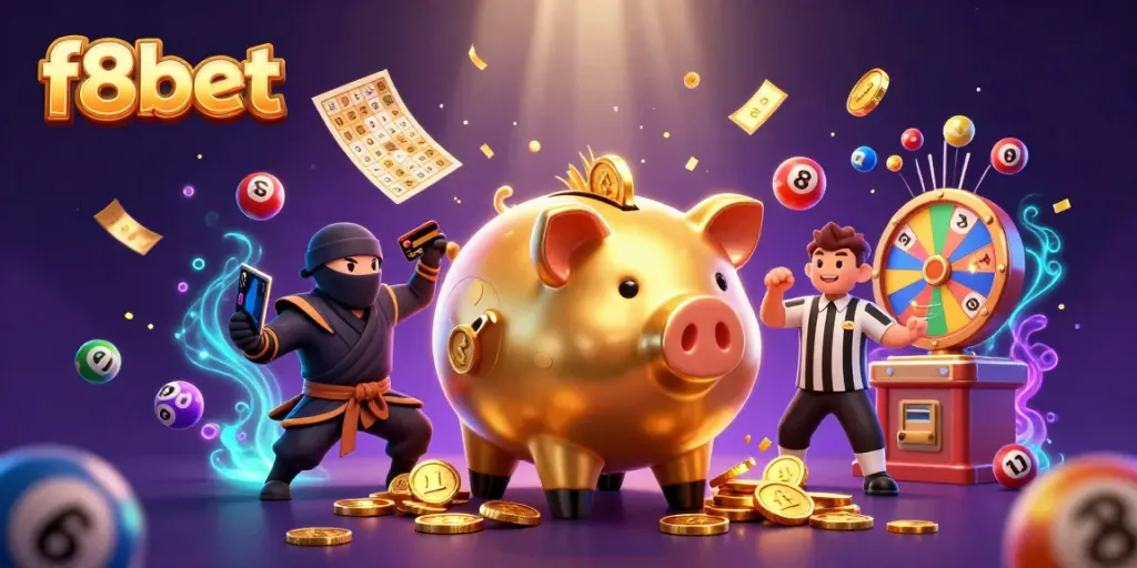 Experience thrilling winnings with F8BET's dynamic casino atmosphere featuring a sumo wrestler!